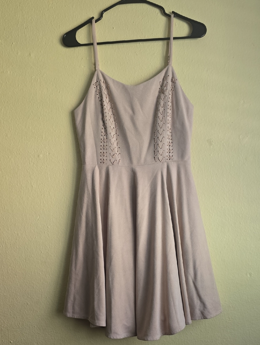 Miss Me Soft Beige Spaghetti-Strap Skater Dress